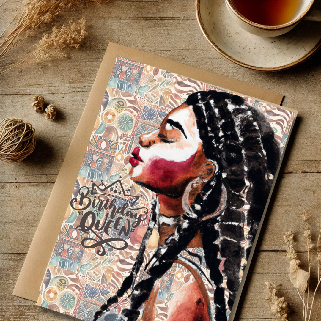 Black Bohemian Woman With Braids Birthday Queen Greeting Card