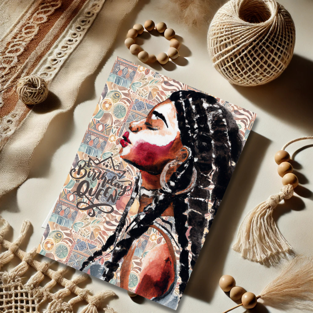 Black Bohemian Woman With Braids Birthday Queen Greeting Card