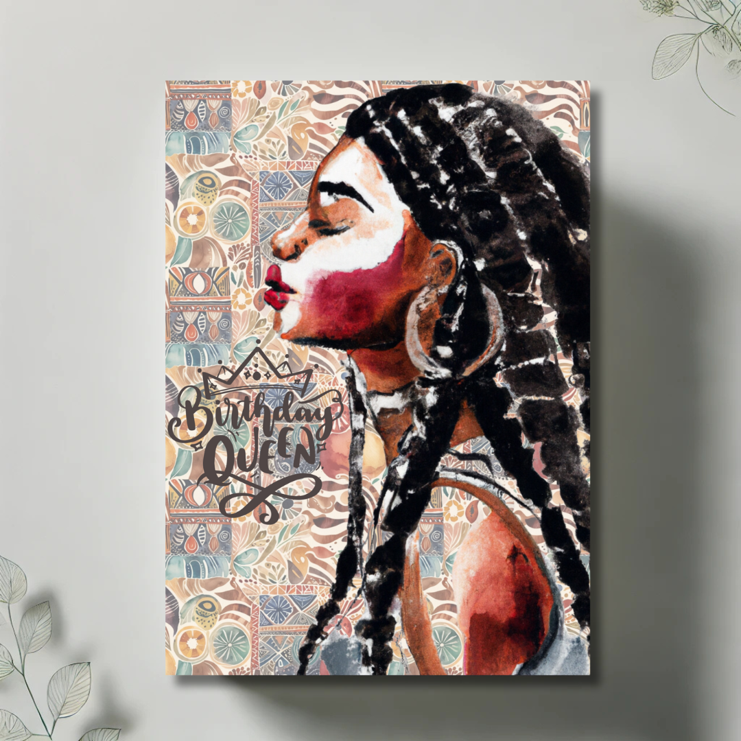 Black Bohemian Woman With Braids Birthday Queen Greeting Card
