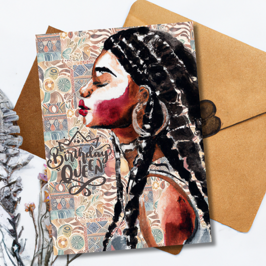 Black Bohemian Woman With Braids Birthday Queen Greeting Card
