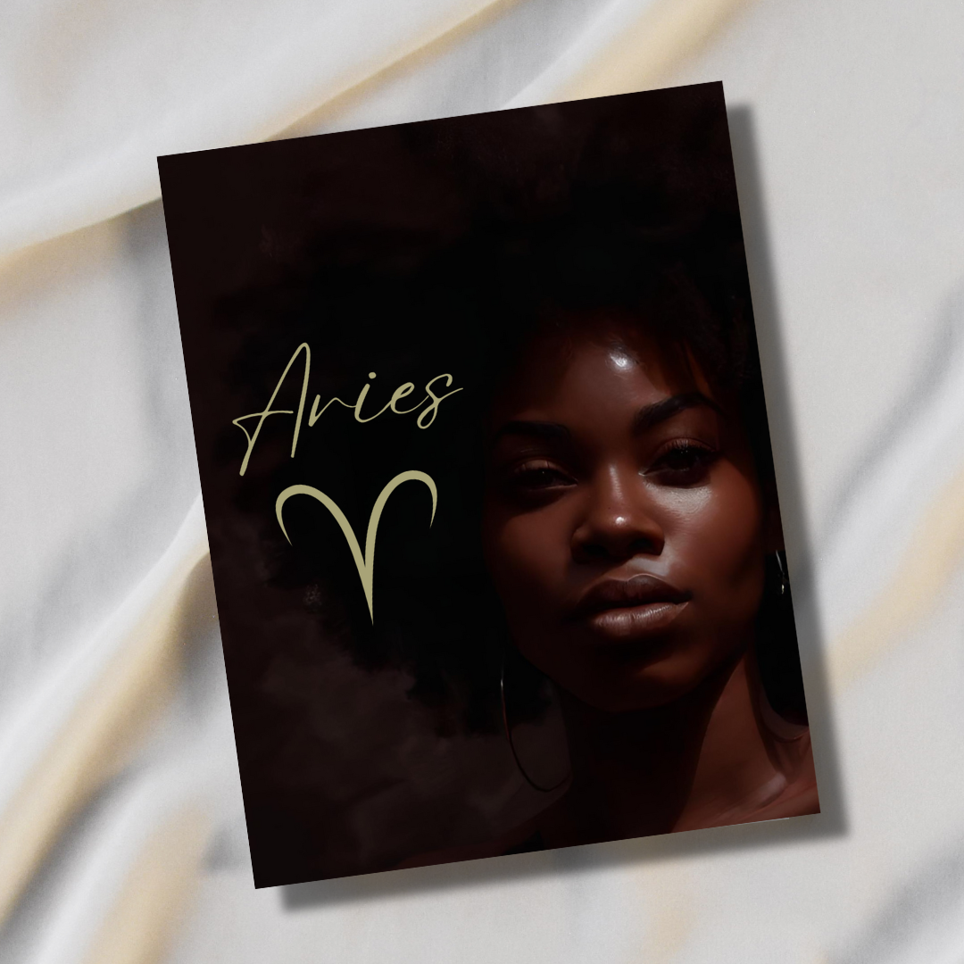 Dark Skin Beauty Aries Zodiac Greeting Card