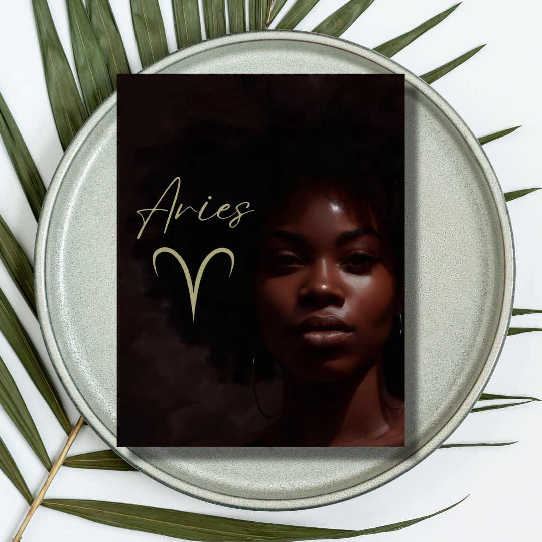 Dark Skin Beauty Aries Zodiac Greeting Card