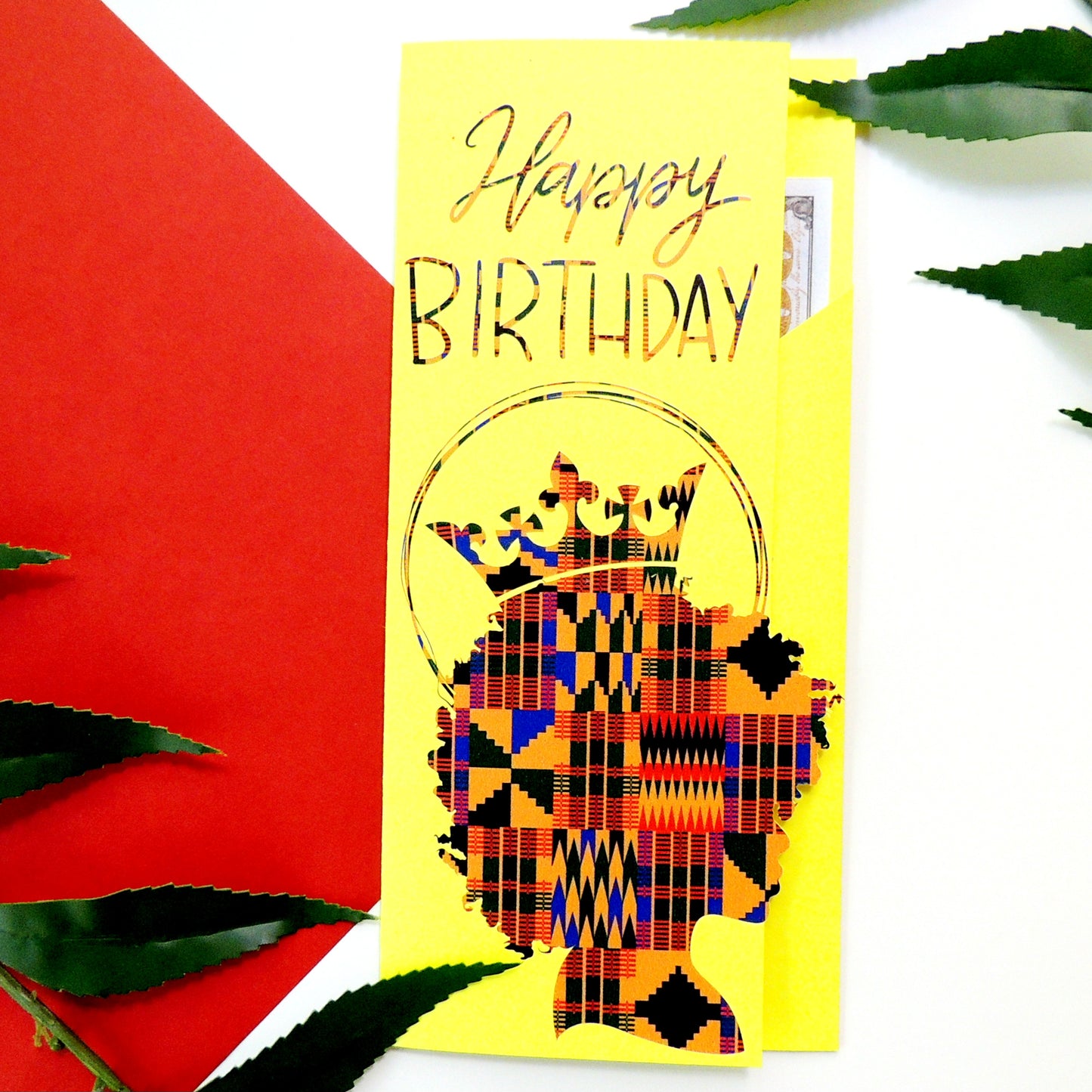 Yellow Kente Black Woman Money Holder Birthday Card
