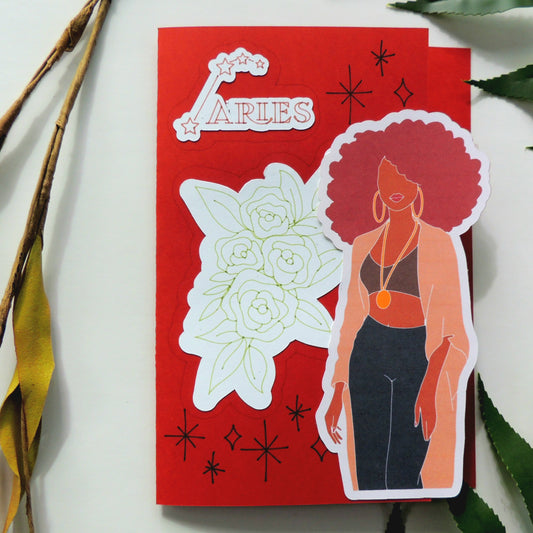 Afro Beauty Aries Zodiac Greeting Card