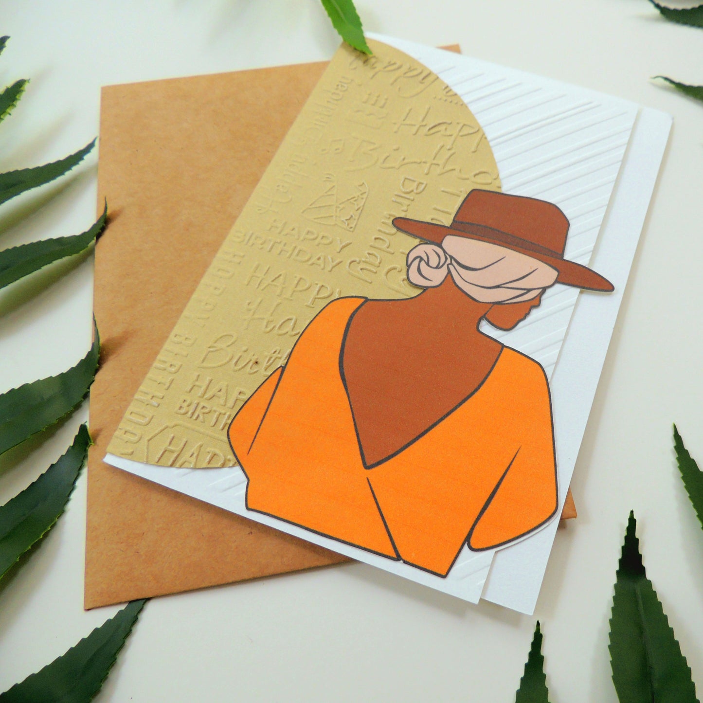 Bohemian Fedora Girl Textured Birthday Greeting Card