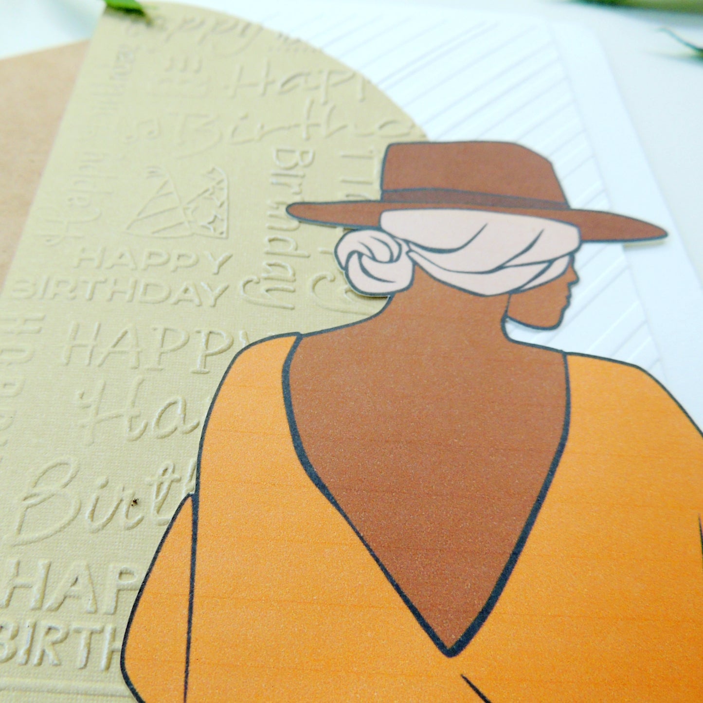 Bohemian Fedora Girl Textured Birthday Greeting Card