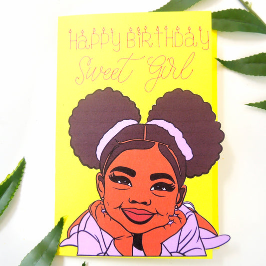 Sweet Girl Birthday Card – Little Black Girl Afro Puffs Edition