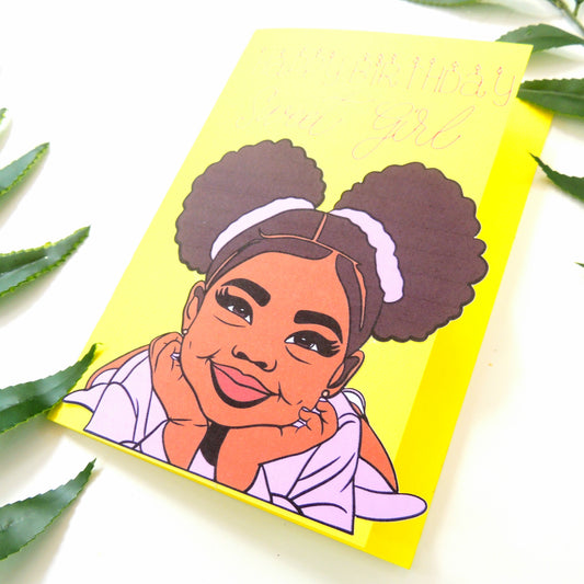 Sweet Girl Birthday Card – Little Black Girl Afro Puffs Edition