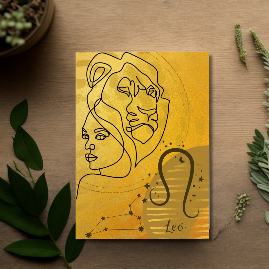 Gold Leo Lion Zodiac Birthday Greeting Card