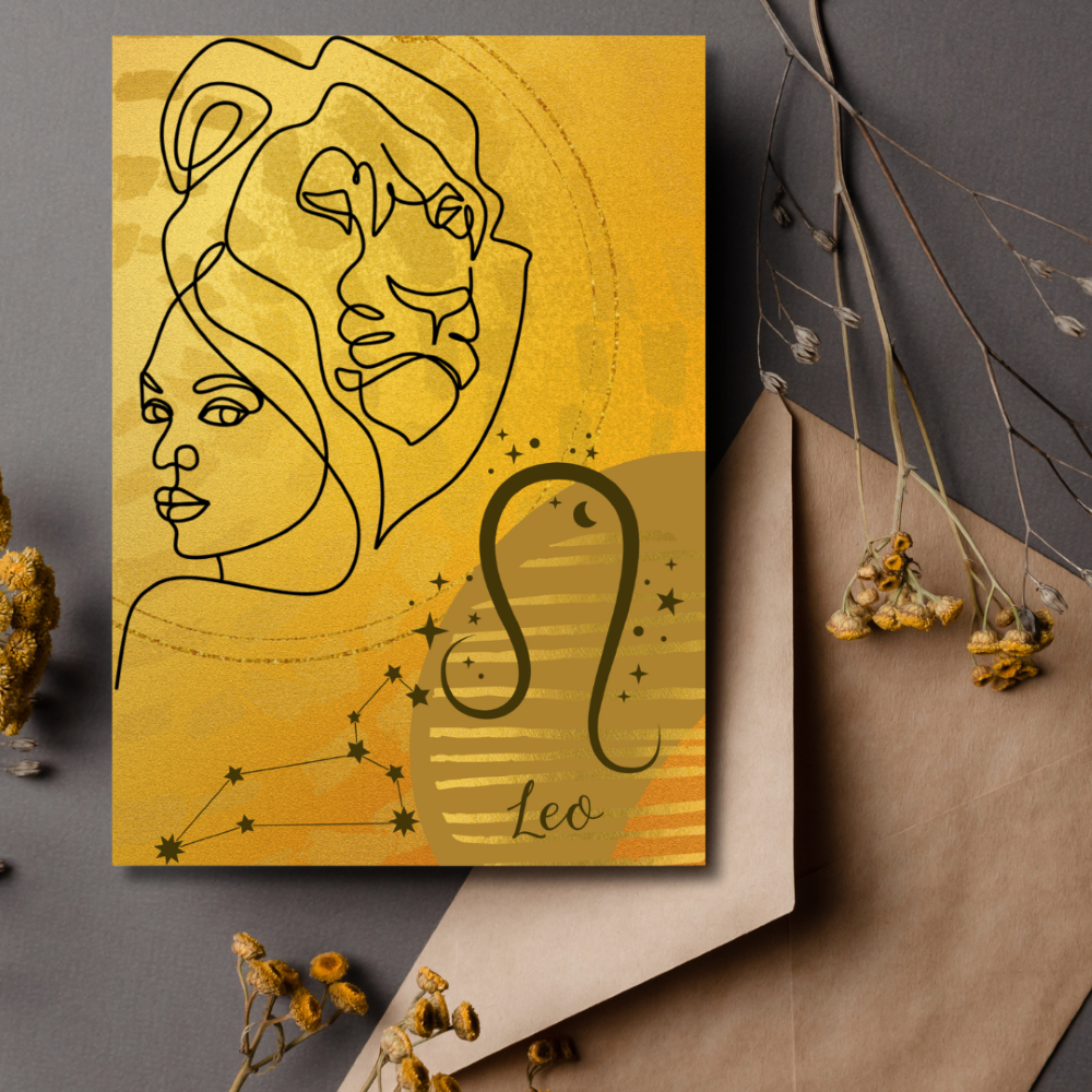 Gold Leo Lion Zodiac Birthday Greeting Card