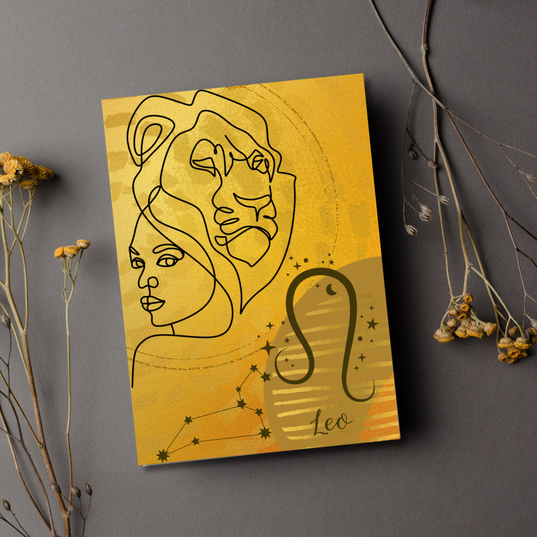 Gold Leo Lion Zodiac Birthday Greeting Card