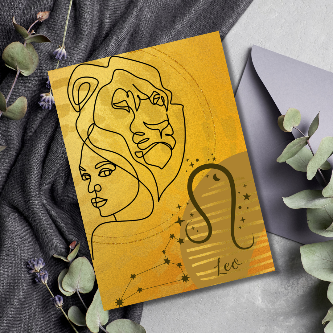 Gold Leo Lion Zodiac Birthday Greeting Card