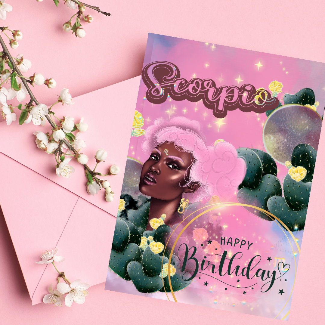 Galaxy Goddess Black Girl Scorpio Greeting Card