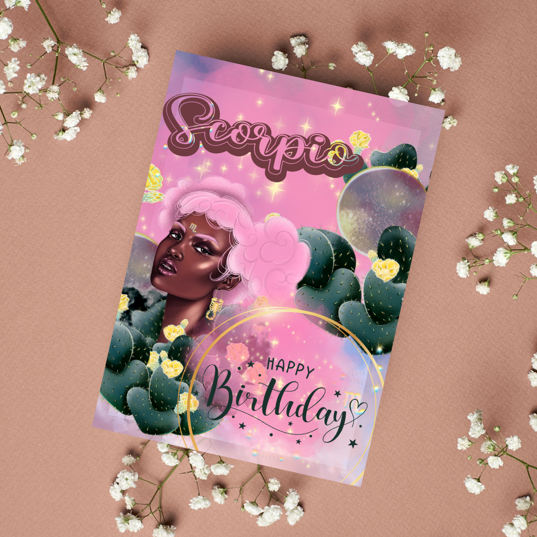 Galaxy Goddess Black Girl Scorpio Greeting Card