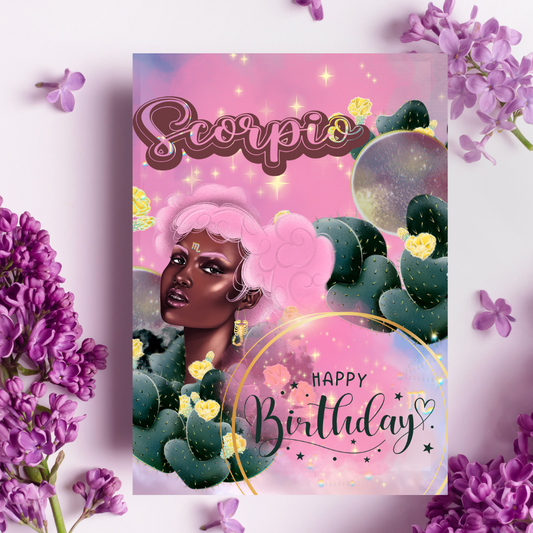 Galaxy Goddess Black Girl Scorpio Greeting Card