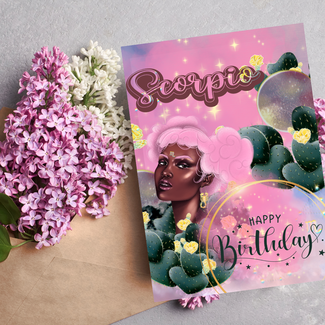 Galaxy Goddess Black Girl Scorpio Greeting Card