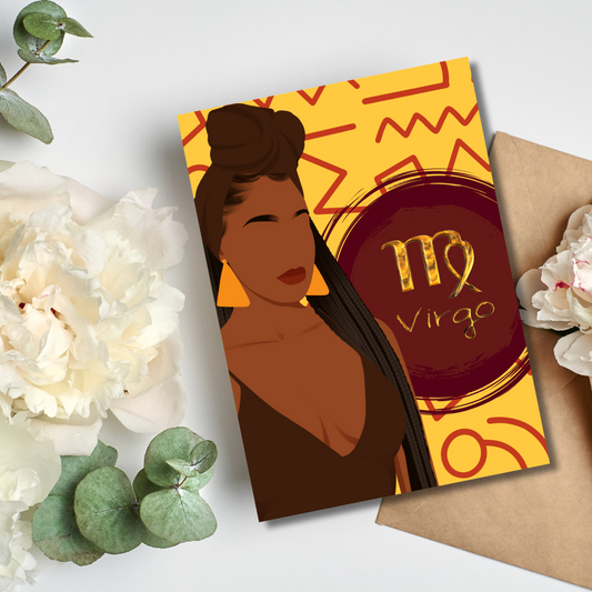 Bohemian African American Virgo Zodiac Birthday Card