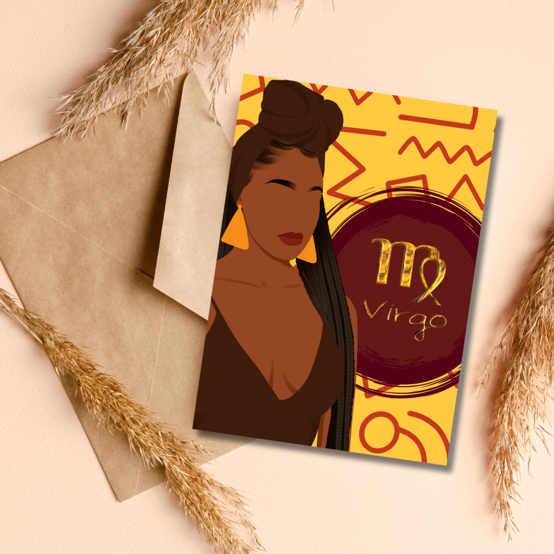 Bohemian African American Virgo Zodiac Birthday Card