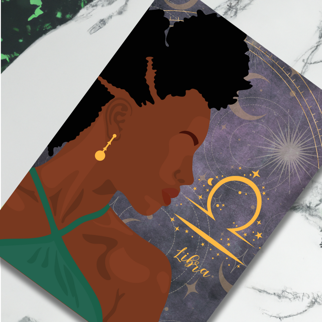 Regal African American Celestial Libra Zodiac Birthday Card