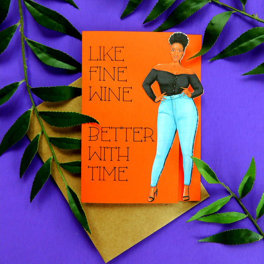 Fine Wine Curvy Girl Birthday Card