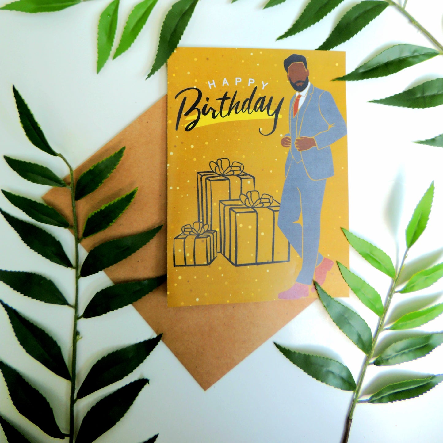 Gold African American Man Birthday Card