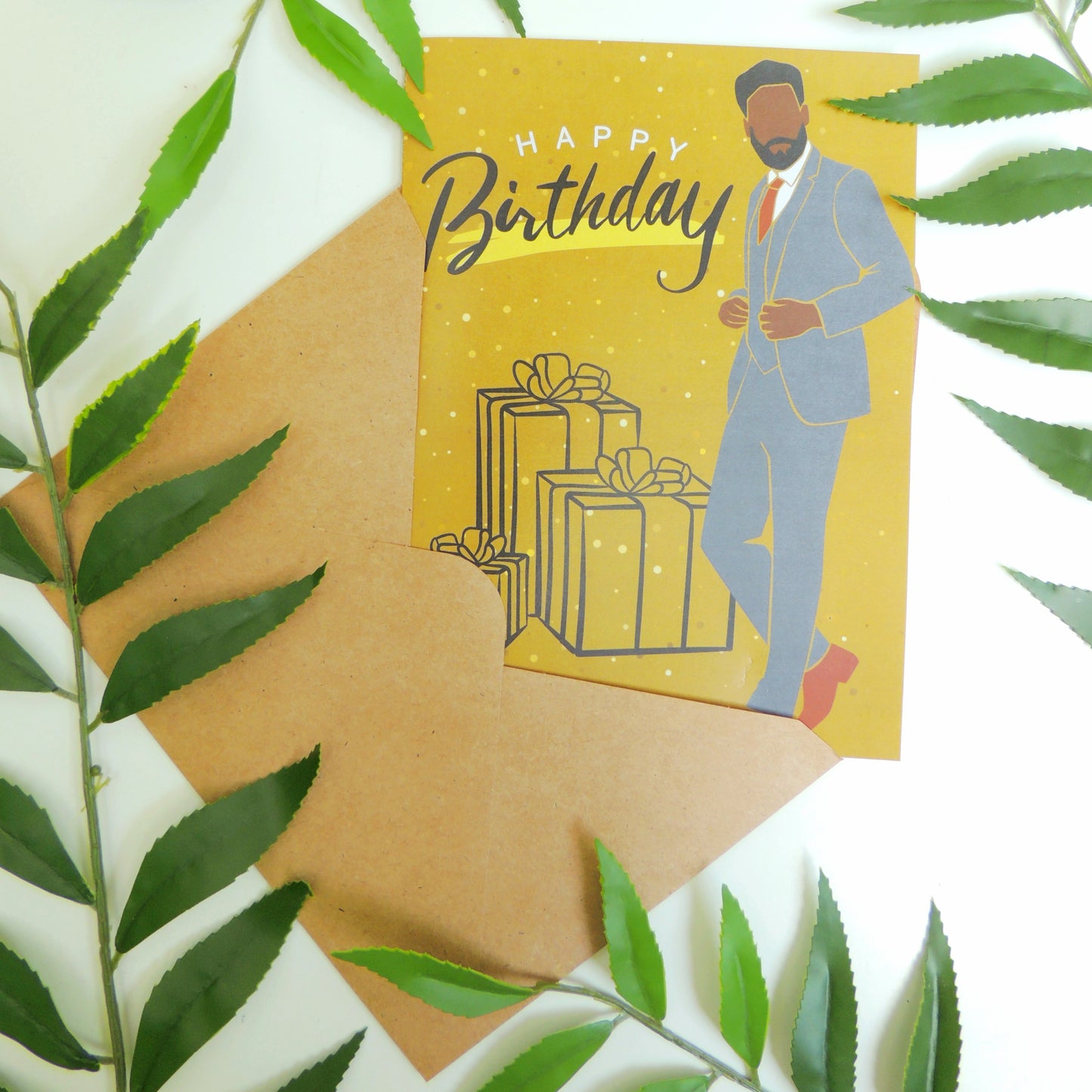 Gold African American Man Birthday Card