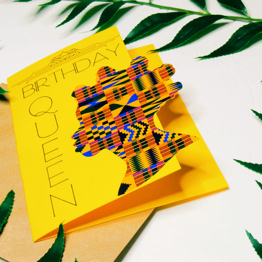 Yellow Kente African Print Birthday Card