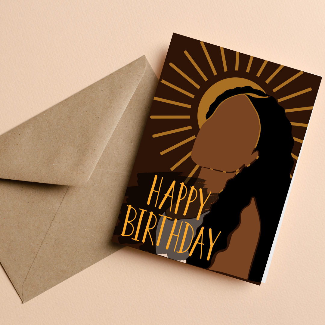 Neutral Bohemian Black Girl Birthday Card