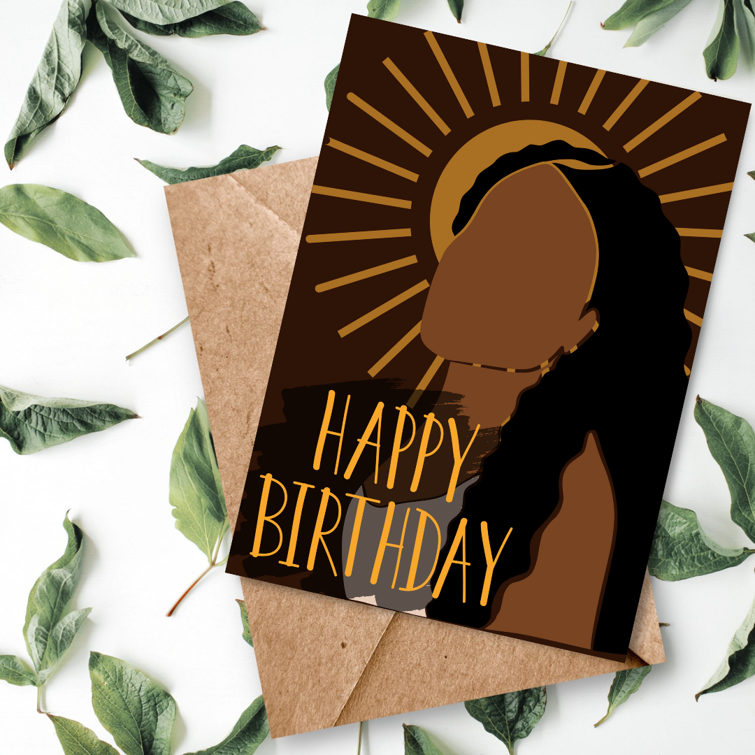 Neutral Bohemian Black Girl Birthday Card