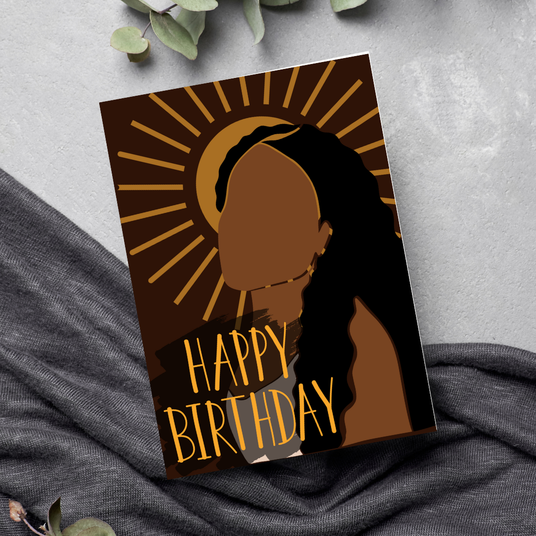 Neutral Bohemian Black Girl Birthday Card