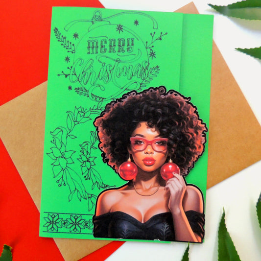 Green African American Woman Holiday Card