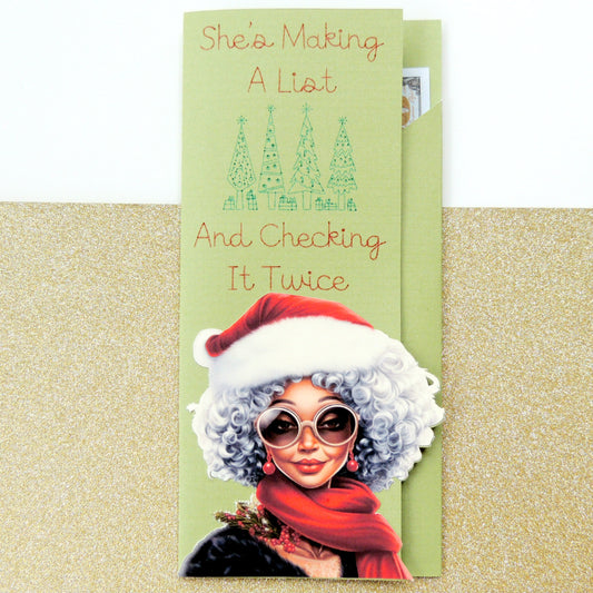 Black Mrs. Claus Holiday Money Holder Greeting Card