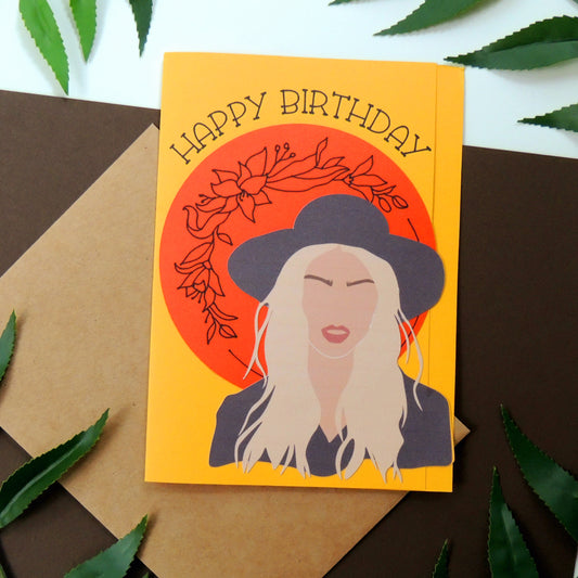 Bohemian Rocker Chick Birthday Greeting Card