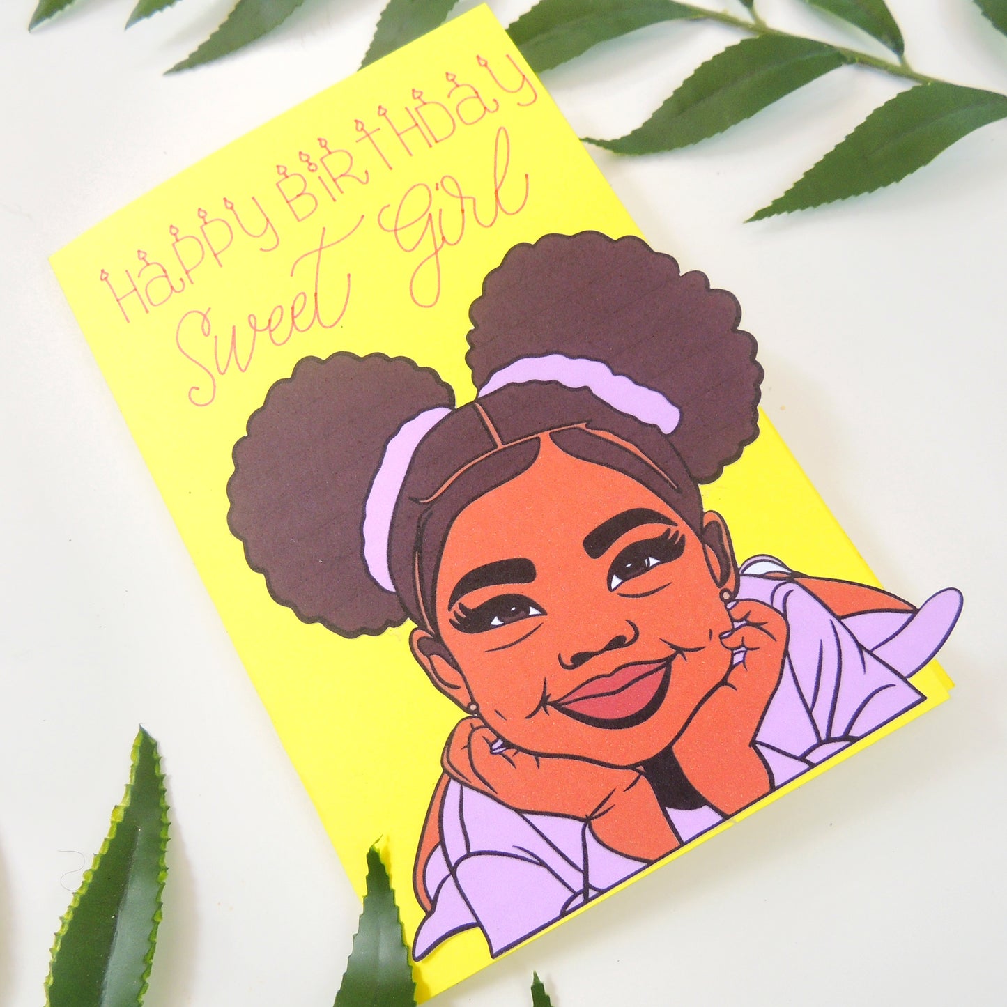Sweet Girl Birthday Card – Little Black Girl Afro Puffs Edition