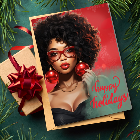 Modern Curly Black Girl Christmas Card