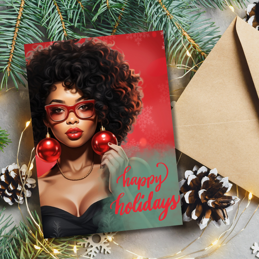 Modern Curly Black Girl Christmas Card