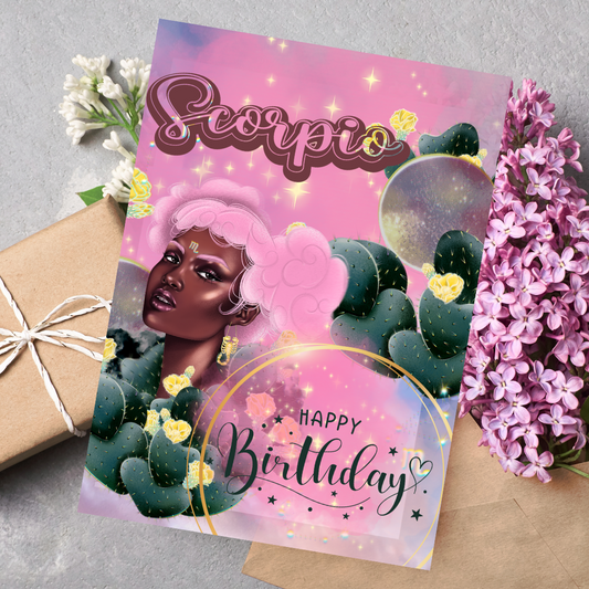 Galaxy Goddess Black Girl Scorpio Greeting Card