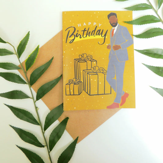 Gold African American Man Birthday Card
