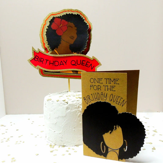 Birthday Queen Cake Topper & Greeting Card Set