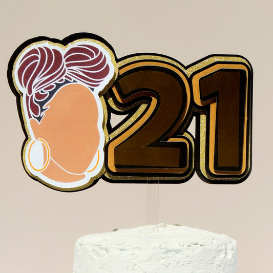 3D 21st Birthday Cake Topper & Greeting Card Set