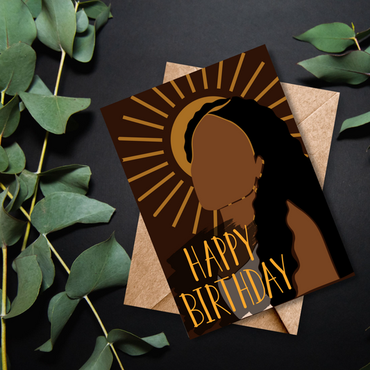 Neutral Bohemian Black Girl Birthday Card